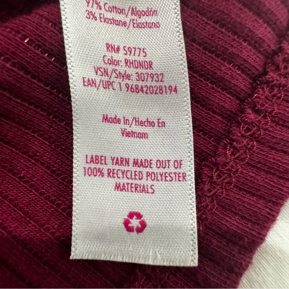 Justice Girls Short Sleeve Maroon and White Ribbed Sweater, Size 10, Fall Shirt